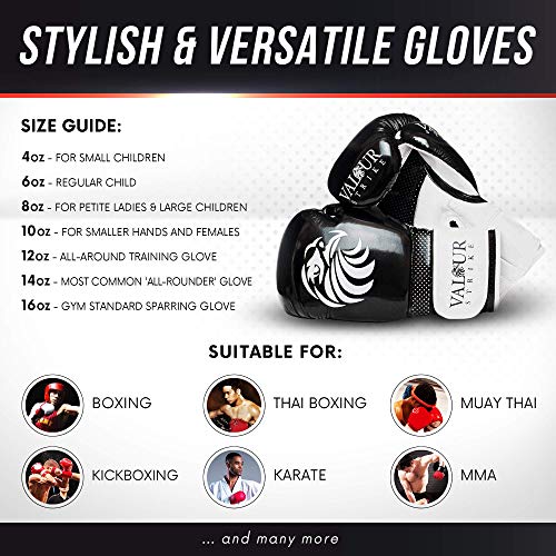 Valour Strike Boxing Gloves for Men Women Ladies  Set Ounce 16oz 14oz 12oz  10oz 8oz For Pro Sparring Kickboxing MMA Muay Thai or Boxercise Training  Workout - Buy Online - 58665300