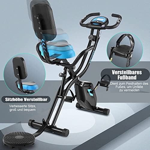 ANCHEER Exercise Bike with App Connection F-Bike, Support Weight 125 kg, Foldable Exercise Bike, X-Bike, 10-Level Adjustable Magnetic Resistance, Bicycle Trainer, Hand Pulse Sensors, Black, L, (5568)