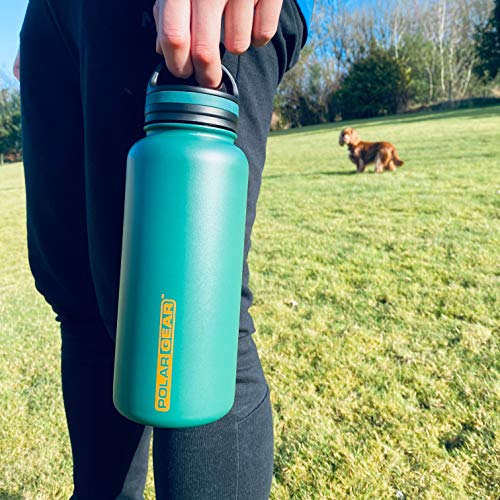 Polar Gear Insulated Vacuum Flask – Hydra Surge Large Water Bottle Kit with 2 Cap Options – Double Wall Stainless Steel – Keep Drinks 6 Hours Hot & 12 Hours Cold – Sports, Hikes & Gym – Green, 1 Litre