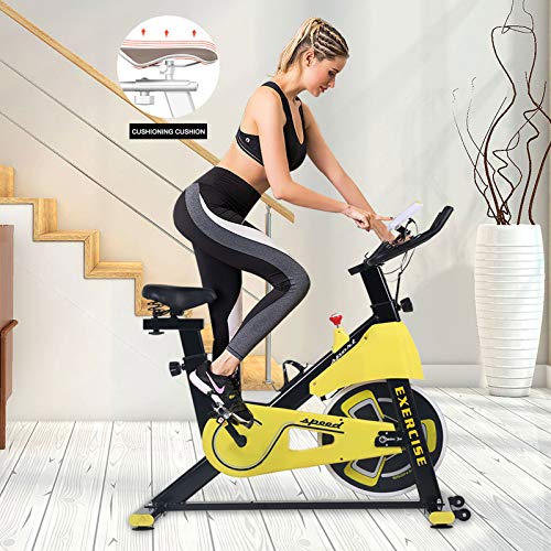 Exercise Bike for Home Indoor Cycling Fitness Bike Stationary Spin Bike for Adjustable Magnetic Resistance Aerobic Workout (Black & Yellow)