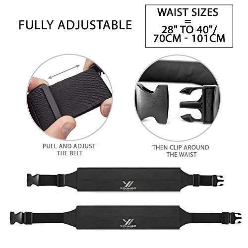 YOUNGO Running Belt for Women and Men – Mobile Phone Running Holder Waist Pack with Reflective Strips– Adjustable, Lightweight Flip Waist Belt with Key Clip - Double Opening Bum Bag