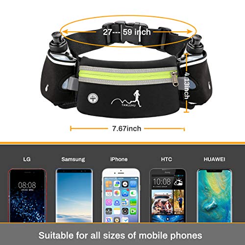 Activ Running Belt with Water Bottles(2 x 175ML), Hydration Belt Waterproof Waist Pack Bag Fits iPhones Adjustable Sports Waist Pouch for Marathon Running Hiking Cycling