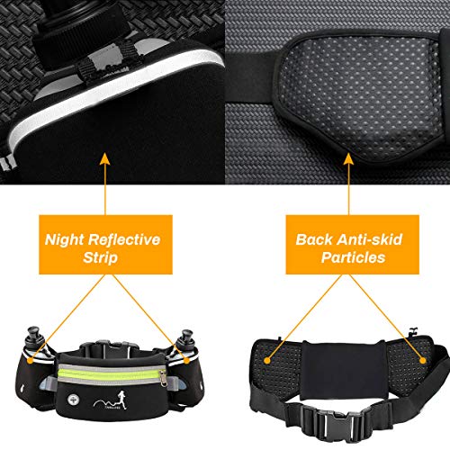 Activ Running Belt with Water Bottles(2 x 175ML), Hydration Belt Waterproof Waist Pack Bag Fits iPhones Adjustable Sports Waist Pouch for Marathon Running Hiking Cycling