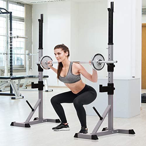 HOMCOM Weights Bar Barbell Rack Squat Stand Adjustable Portable Weight Lifting Suitable For Home Gym Training Work Out