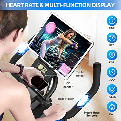 LABGREY Exercise Bike Indoor Cycling Bike Stationary Cycle Bike with Heart Rate Sensor & Comfortable Seat Cushion, Quiet Fitness Bike for Home Cardio Workout (Blue)