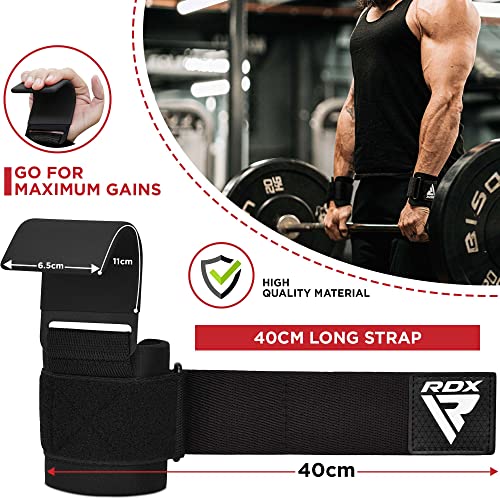 RDX Weight Lifting Hooks Straps Pair, 8mm Neoprene Padded Wrist Wrap Support Non Slip Rubber Coated Grip Deadlift Powerlifting Chin Pull Up Exercise Fitness Training Bodybuilding Gym Workout Men Women