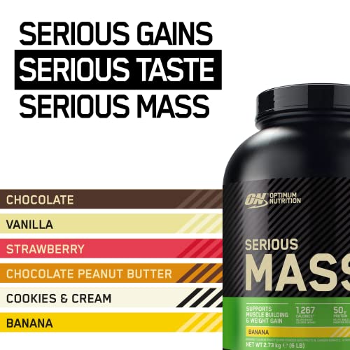 Optimum Nutrition Serious Mass Protein Powder High Calorie Mass Gainer with Vitamins, Creatine Monohydrate and Glutamine, Banana, 8 Servings, 2.73kg, Packaging May Vary