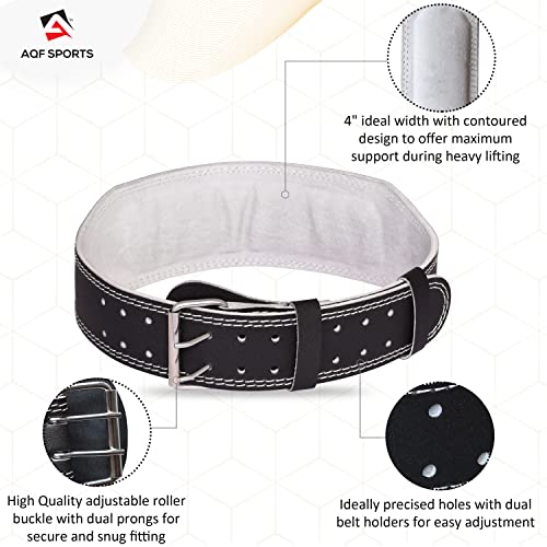 AQF Leather Weight Lifting Belt Body Building Fitness Gym Back Support Padded (Medium (28