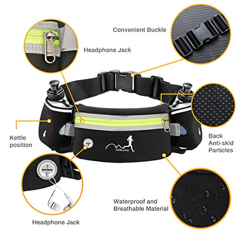 Activ Running Belt with Water Bottles(2 x 175ML), Hydration Belt Waterproof Waist Pack Bag Fits iPhones Adjustable Sports Waist Pouch for Marathon Running Hiking Cycling