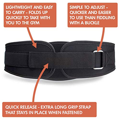 Elite Body Squad Weight Lifting Belt Pro Quality Neoprene Back Support Belt With Speed Fit Fastener And Stainless Steel Hook And Loop Design - 6” Wide Soft Feel Padding