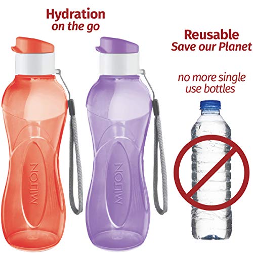 Milton Water Bottle Kids Reusable Leakproof 12 Oz Plastic Wide Mouth Large Big Drink Bottle BPA & Leak Free with Handle Strap Carrier for Cycling Camping Hiking Gym Yoga (Set of 6)