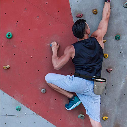 MoKo Chalk Bag, Drawstring Rock Climbing Chalk Bag Bouldering Chalk Bag Bucket with Adjustable Belt & Zippered Pockets and Carabiner for Rock Climbing Weight Lifting Gymnastics Crossfit - Gray