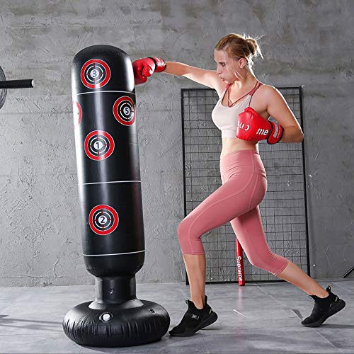 LncBoc Inflatable Punch Bag 160cm, Inflatable Heavy Boxing Bag, Free-standing Target Stand Tumbler Black, Punching Kick Training Tumbler Bag for Relieving Pressure Body Building