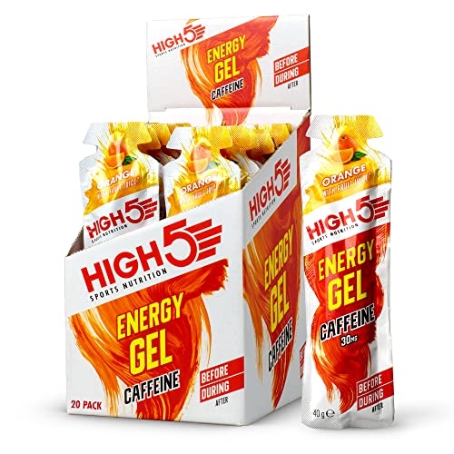 HIGH5 Energy Gel Caffeine Quick Release Energy On The Go From Natural Fruit Juice (Orange Caffeine, 20 x 40g)