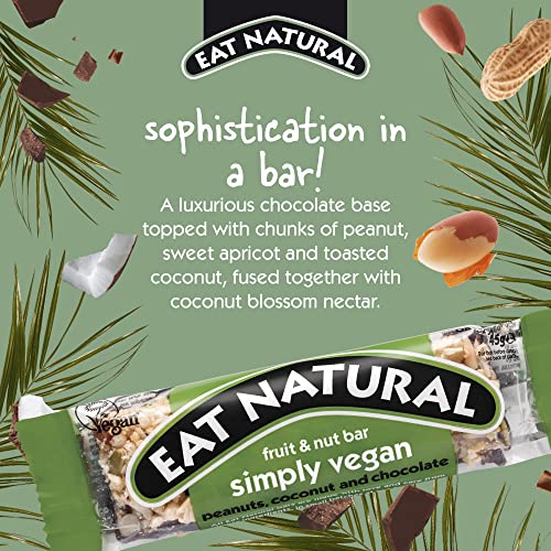 Eat Natural Simply Vegan Fruit & Nut Cereal Bar 12 x 45g Pack with Peanuts, Coconut, Apricots & Dark Chocolate - Gluten-Free Vegan Snack Bar