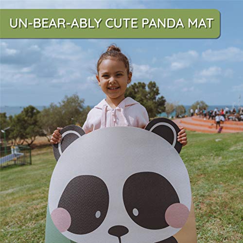 ABTECH Kids Yoga Mat, Cute Panda Mat for Girls and Boys w/ Panda Ears, Non Slip Kids Exercise Equipment, Lightweight, Comfortable, w/ Yoga Straps for Easy Carrying, Ages 3-12 60x24x0.2 Inches