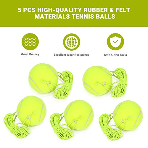 5 Pcs Tennis Balls with Rope, Luckits Practice Tennis Ball for Tennis Self-Study Durable Replacement Balls Elastic String Tennis Trainer Training Ball Tool for Adults Kids Beginner Indoor Outdoor