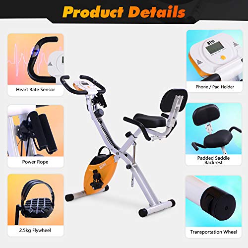 G500 Folding Cycling Exercise Bike Indoor Fitness Training X Bike Lightweight for Home Cardio Workout with Flywheel and Arm Resistance Bands Aqua Flywheel Orange Gym Store