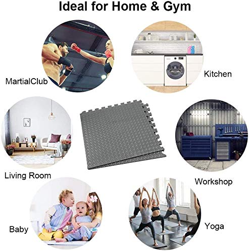 COMOTS 16pcs 64 Sq Ft Gym Flooring Foam Mat 60x60x1cm Interlocking EVA Foam Tiles Protective Flooring Mat for Exercise, Gymnastics,Home and Gym (16pcs Grey)