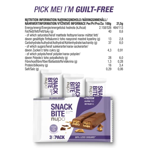 NUPO Snack Bite – Chocolate Break I Crispy wafers with cocoa cream filling I Healthy snack I 14 x 3 x 21,5g I 113 kcal per serving I No added sugar I High in protein I Gluten free I No palm oil