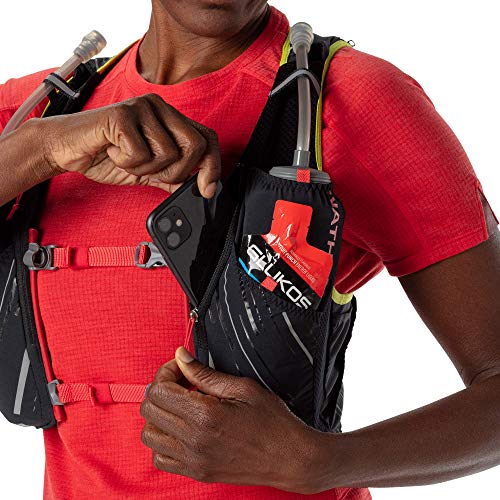 Nathan Pinnacle 4L Hydration Pack/Running Vest - 4L Capacity with Twin 20 oz Soft Flasks Bottles. Hydration Backpack for Running Hiking. Men/Women/Unisex (Women's - Black/Hibiscus, M)