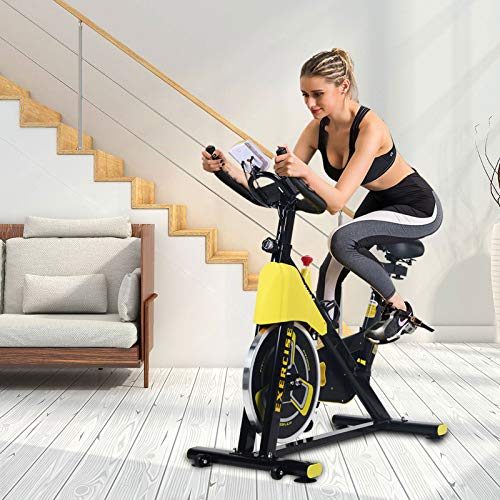 Exercise Bike for Home Indoor Cycling Fitness Bike Stationary Spin Bike for Adjustable Magnetic Resistance Aerobic Workout (Black & Yellow)