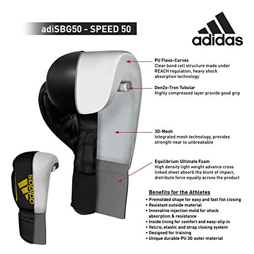 adidas Boxing Glove's Mens Womens Kids Gym Training 4oz 6oz 8oz 10oz 12oz 14oz 16oz Speed 52, White/Gold