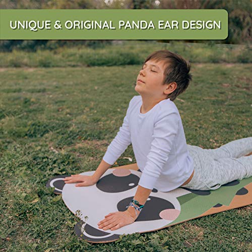 ABTECH Kids Yoga Mat, Cute Panda Mat for Girls and Boys w/ Panda Ears, Non Slip Kids Exercise Equipment, Lightweight, Comfortable, w/ Yoga Straps for Easy Carrying, Ages 3-12 60x24x0.2 Inches