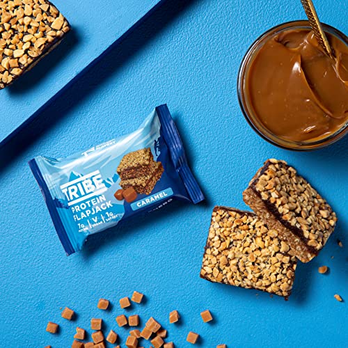 TRIBE High Protein Flapjack Caramel, 50g - Healthy Snack Bars - Vegan, Dairy Free & Gluten Free (Pack of 12 Bars)