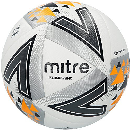 Mitre Unisex Ultimatch Plus Max Match Football, White/Silver/Orange, Size 5