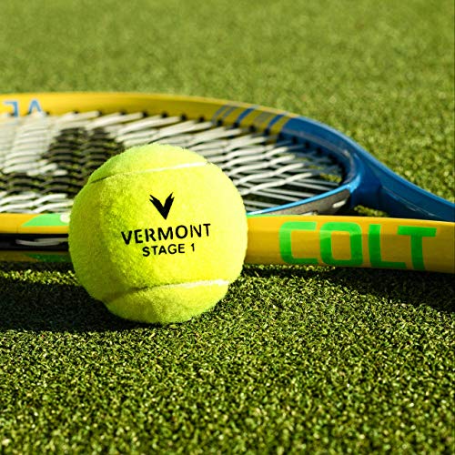 Vermont Tennis Balls | Training Tennis Balls – ITF Approved Mini Tennis Balls All Court Surfaces [Bulk Buy] (Mini Green (Stage 1), 60-Ball Bucket)