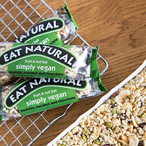 Eat Natural Simply Vegan Fruit & Nut Cereal Bar 12 x 45g Pack with Peanuts, Coconut, Apricots & Dark Chocolate - Gluten-Free Vegan Snack Bar